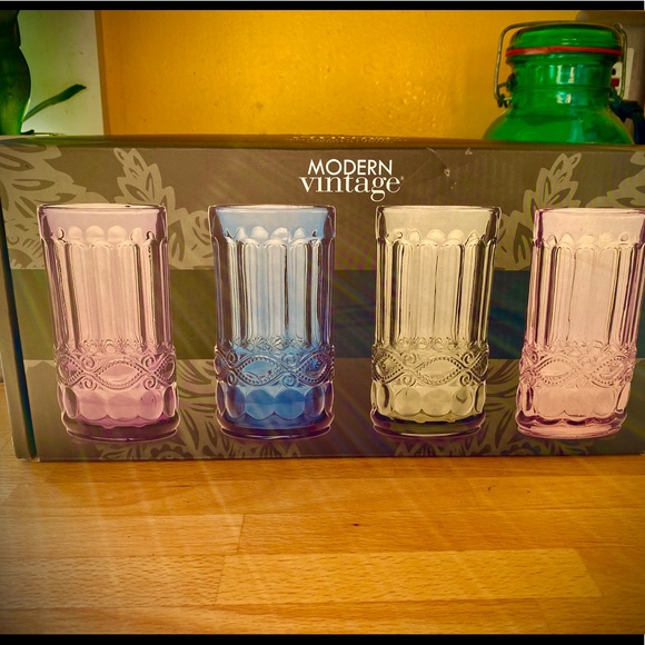 NIB Set of 4 Multicolor Ornate Highball Glasses - Picture 1 of 8